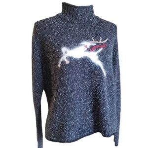 LIZ CLAIBORNE VILLAGER Mock Neck Holiday Reindeer Sweater Size Medium — FUN!!!